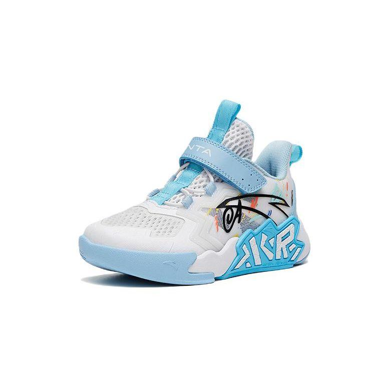 Anta Cement Nemesis Non-Slip Shock Absorption Wear-Resistant Low-Top Basketball Shoes Kids Sneakers White Blue 312329954H-2