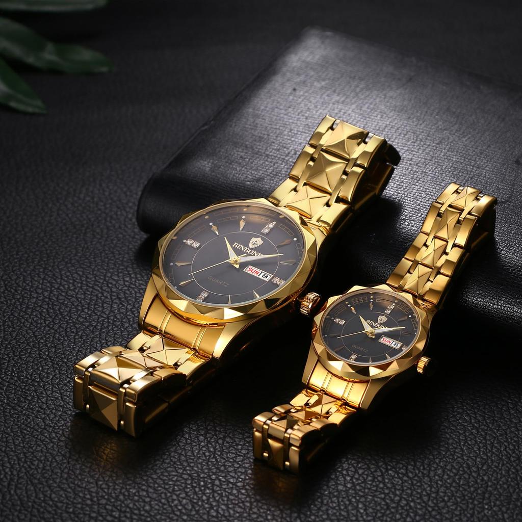 Gold Analog Simple Day of the Week Calendar 3ATM Waterproof Casual Business Stainless Steel Strap Watch Day Day Christmas Present Men's Men's -