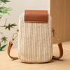 Chic Straw Crossbody Phone Bag with Pearl Tassel Versatile Urban Neutral Shoulder Handbag