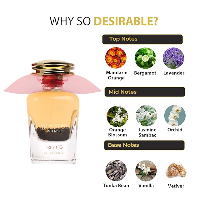 RiiFFS Bella Rouge Intenso Imported Long Lasting 100ml Women Perfume, Citrusy, Floral & Sweet, Soothing Fragrance