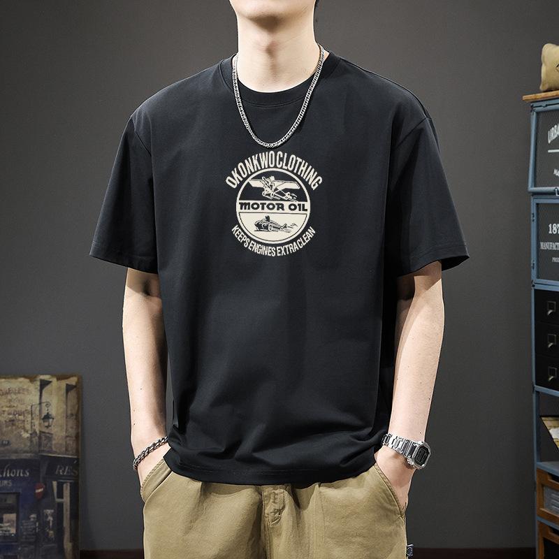 Мужская хлопковая футболка с коротким рукавом на лето, свободная, нишевый модный бренд, с принтом букв, одежда с рукавом до локтя, трендовая футболка
