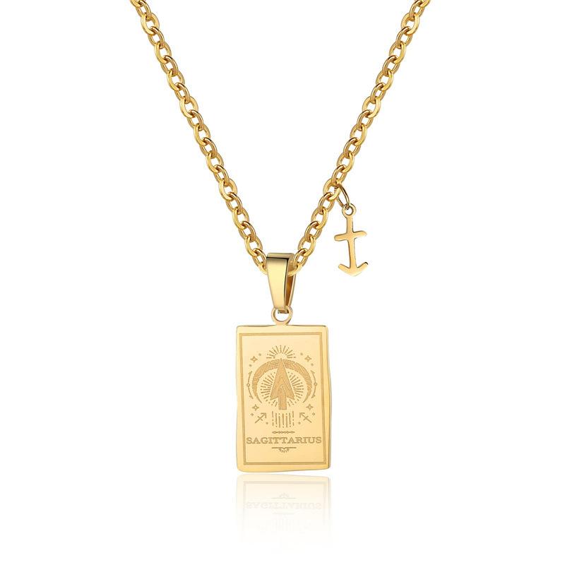 Ожерелье из нержавеющей стали «Двенадцать созвездий Таро» Стильное и простое ожерелье из титановой стали с квадратным ретро-брендом
