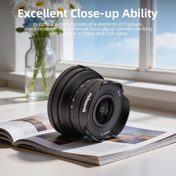Pergear 10mm F5.6 II Pancake Fisheye Lens, Manual Focus, Multi-Coated, for Sony E-Mount Cameras (Black, Sony E-Mount)