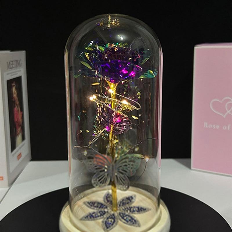 Mother's Day Gifts Birthday Gifts Galaxy Acrylic Rose Crystal Flower Gift Light Up Rose In Glass Dome Artificial Rose Ideas Gift for Mom Sister