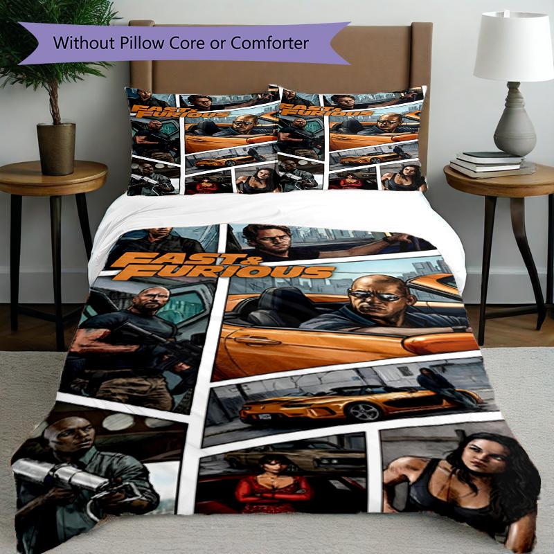 3pcs Duvet Cover Set (1*Duvet Cover + 2*Pillowcase, Without Core), Fast & Furious Print Bedding Set, Bedroom Decor, All‑Season, Birthday Gift