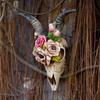 Wall Sculpture Simulation Flower Goat Skull Artwork Props 3D Animal Crafts Decor