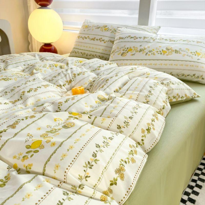Зеленый Цветочный Постельный Комплект Мода Инс Размер Твин Полный Квин Пододеяльник Без Наполнителя Простыня Наволочка Девушка Дом Тотель Постельное Белье