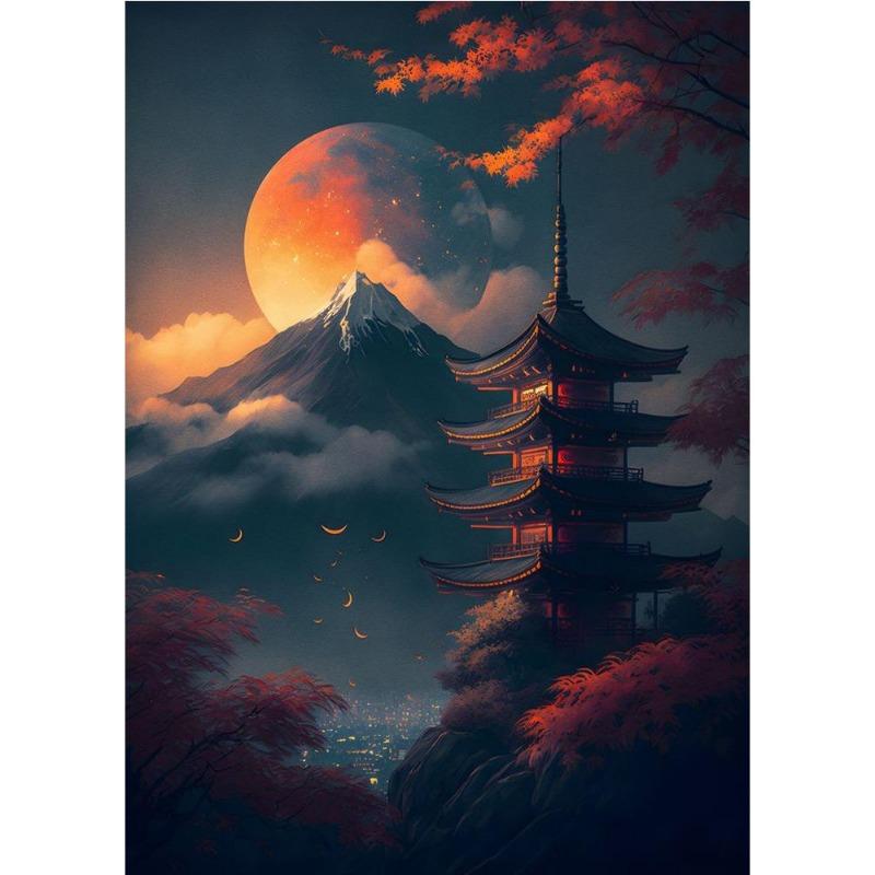 Японский вишневый цвет кои, рыба, лунное озеро, магический арт-постер, холст, живопись, японский пейзаж, настенное искусство для гостиной, декор для дома