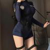 Cosplay Costume Bodysuit Sexy Nightclub Policewoman Suit Policewoman Cosplay Uniform Tights(One-piece Suit + Straps + Walkie-talkie)