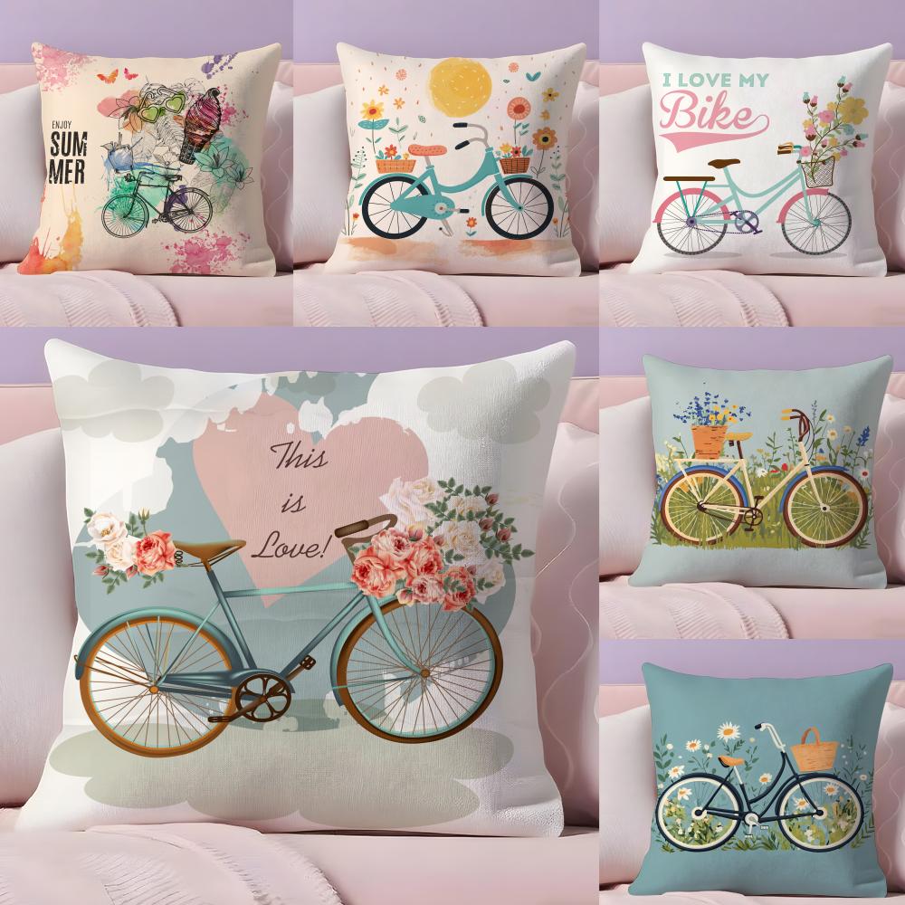 Country Flower Bicycle Pillow Case Silky Short Plush With Invisible Zipper Dustproof Sofa Cushion Cover For Home Decor