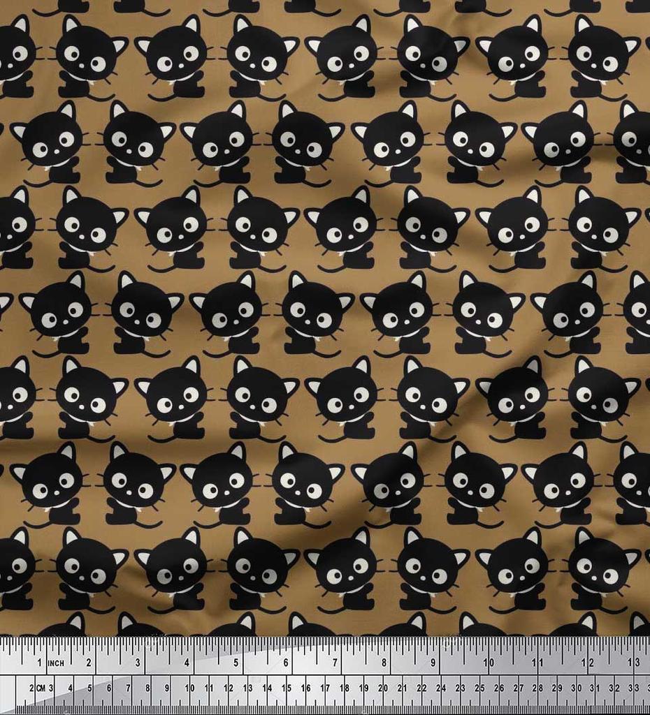Soimoi Japan Crepe Satin Fabric Cat Cartoon Print Fabric by metre 42 Inch