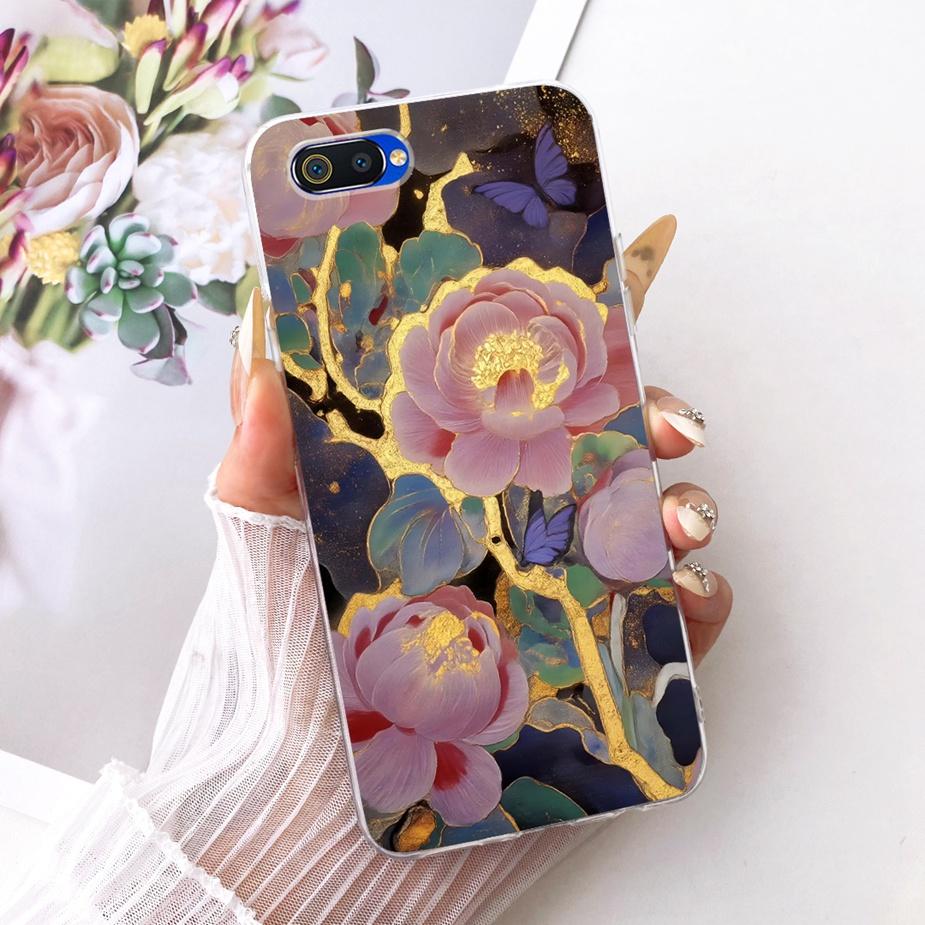 For Oppo A1k Case CPH1923 Luxury Flowers Butterfly Painted Cover Soft Silicone Case For Realme C2 RMX1941 OppoA1k RealmeC2 Shell