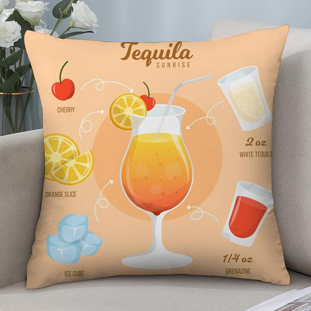 Tequila Sunrise Cocktail Pillow Case Short Plush Pillow Covers Sofa Decorative Gift Home Double-sided Printing Cushion Cover
