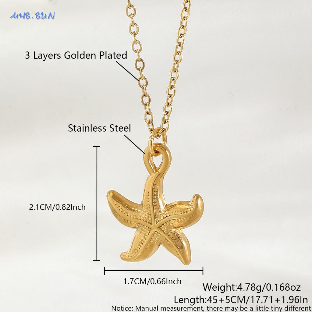MHS.SUN Starfish Shell Conch Pendant Necklaces For Women Men Stainless Steel Trendy Chain Choker Beach Party Jewelry Summer