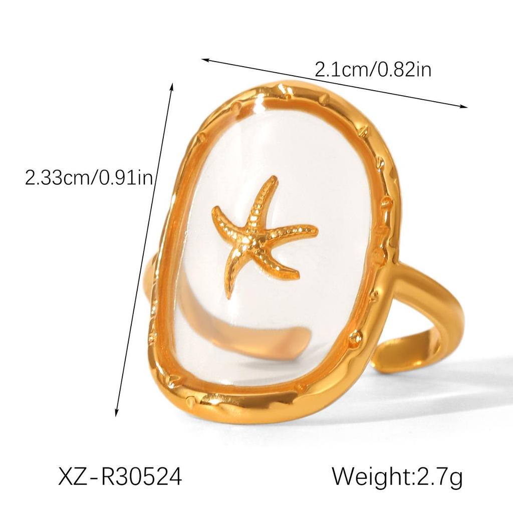 European-American Luxury Open Ring: 18k Gold-Plated Stainless Steel with Epoxy Sun Design for Women
