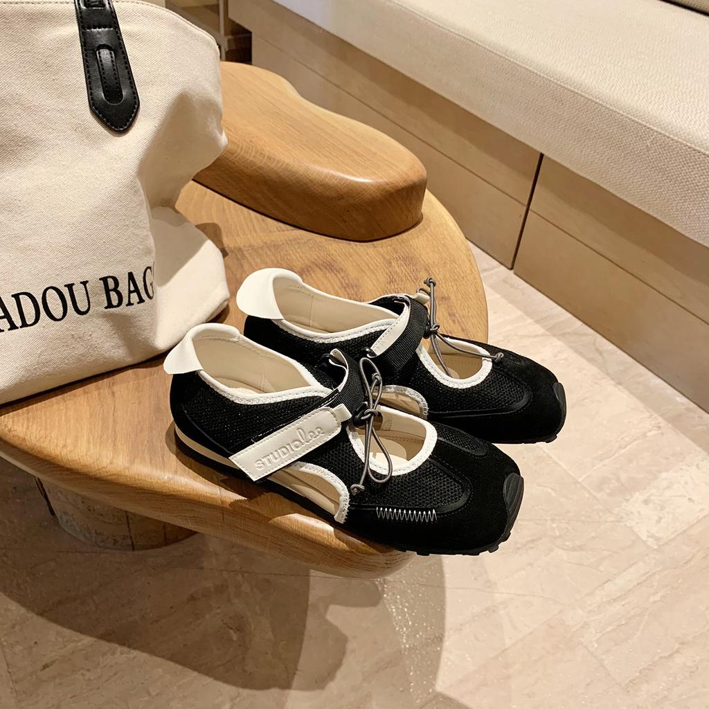 Cowhide Grape Mother Function Ugly Cute Casual Sneakers Women's Side Empty Sandals Velcro Drawstring Ma Flat Bottom Lizhen Shoes