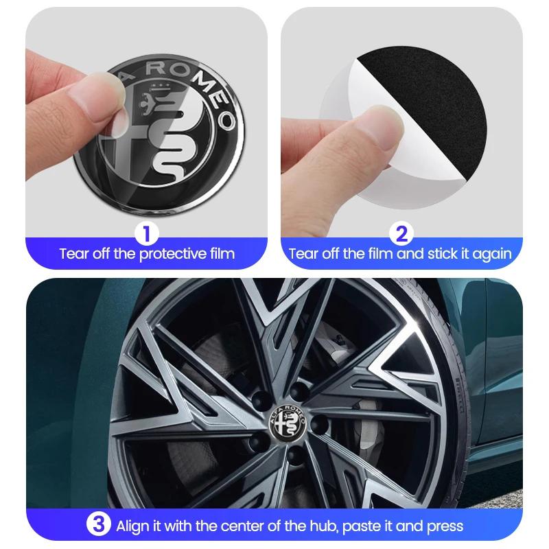 RTKNU1 4Pcs Car Emblem Wheel Hub Center Cap Sticker Rim Badge Cover For Alfa Romeo GT 147 159 166 156 4C Spider Giulia Giulietta Tonale