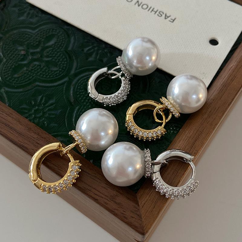 Shijia Pearl Earrings, Earrings, Japanese And Fashion High-End Atmosphere, Full Of Diamonds, Exquisite French Light Luxury Ear Buckles, Women