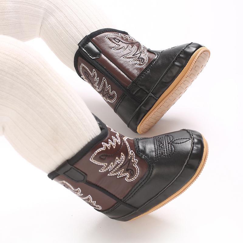 Fashionable and popular Rubber baby shoes Western denim midsole boots autumn and winter warm and anti slip casual walking shoes