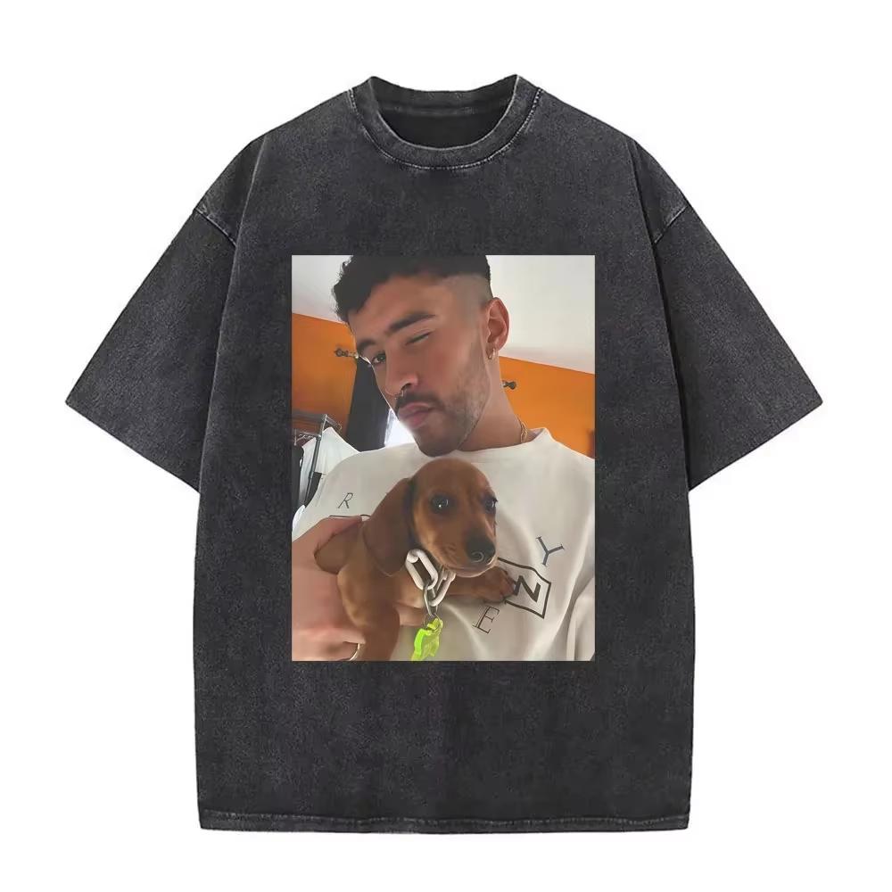 Bad Bunny Mugshot Graphic Tshirt Vintage Washed Latin Rap Merch Hip Hop Unisex Oversized Crew Neck Cotton Short Sleeve Tee Tops