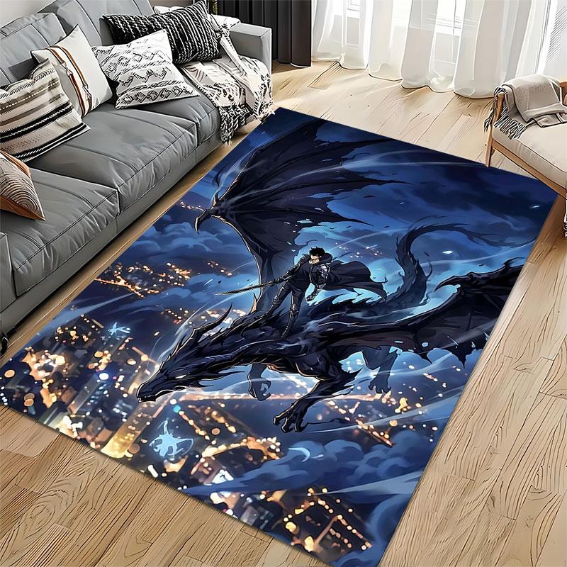 Dark Dragon Rider Night Scene suitable as a non-slip mat for the living room or bedroom sofa