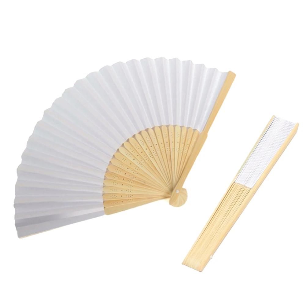 40-1Pcs Portable White Wedding Hand Fans Bamboo Foldable Paper Fan Party Wedding Supplies Gift Decoration For Guest Wedding Fan