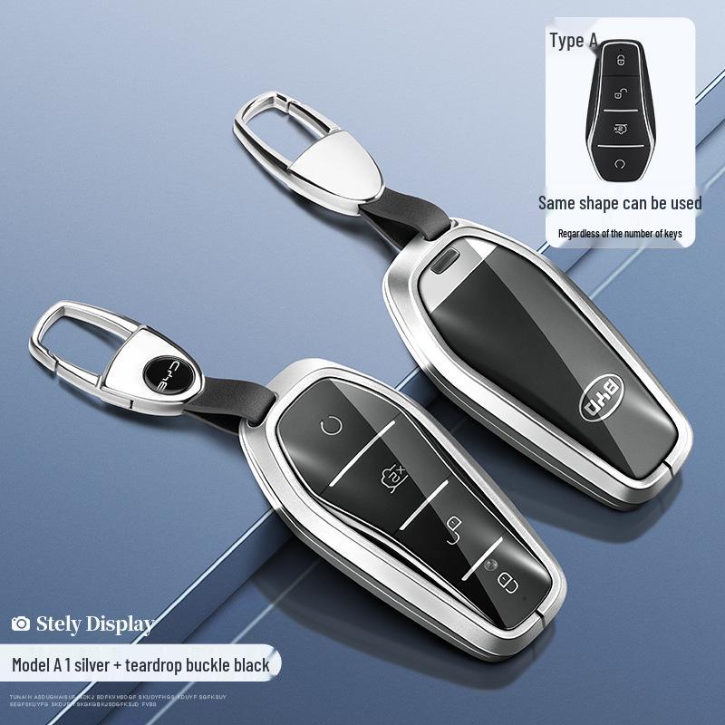 Чехол для ключа автомобиля BYD Yuan Pro/Plus - Защитная оболочка из натуральной кожи с металлическим брелоком