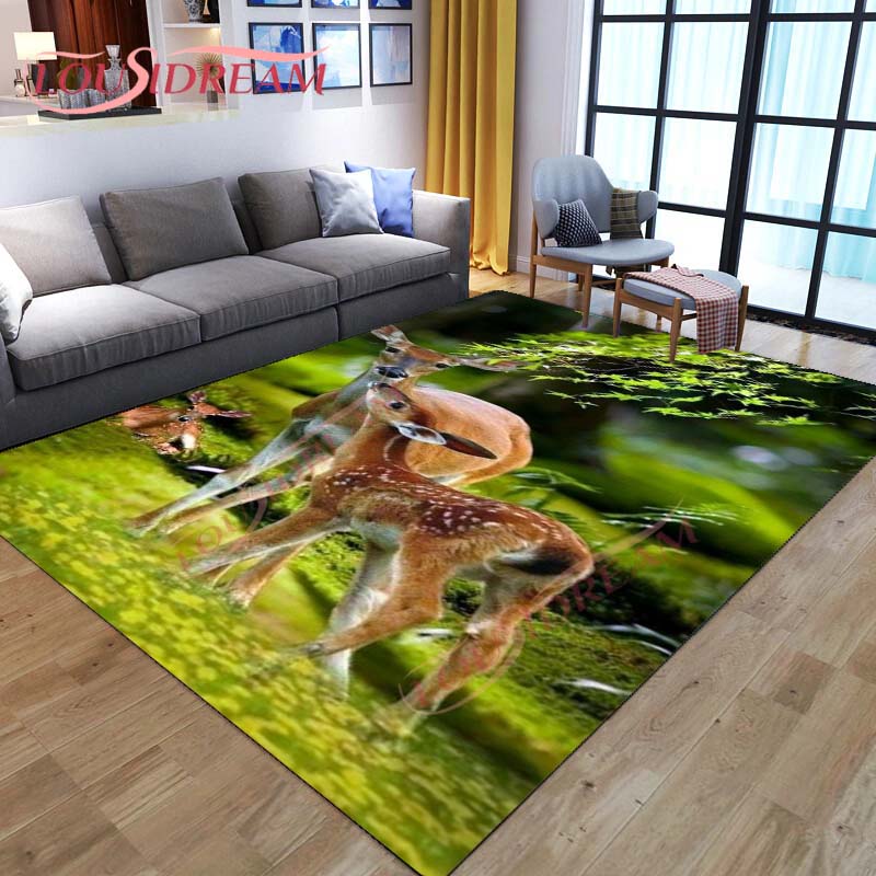 3D мультяшный ковер с оленем, дикая природа, горный пейзаж с лесным ковром для дома, гостиной, ковер с лосем для стирки, детские игровые ковры