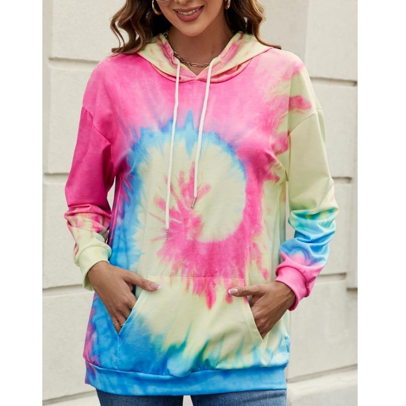 Женский свитер с капюшоном и длинными рукавами, с принтом тай-дай, для Европы, весна, осень и зима