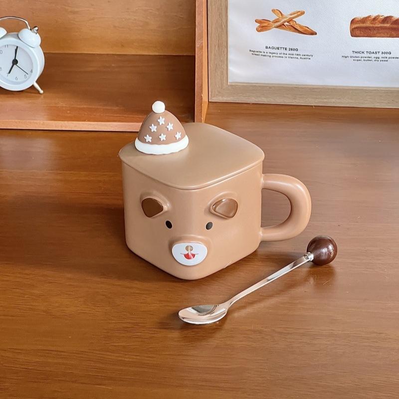 Birthday Gift for Girls, Bear with Lid Spoon, Ceramic Mug, Couple Coffee, Water Cup, Gift