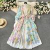 Flowers Elegant Stand-up Collar Slim Fit Long Dress Breasted
