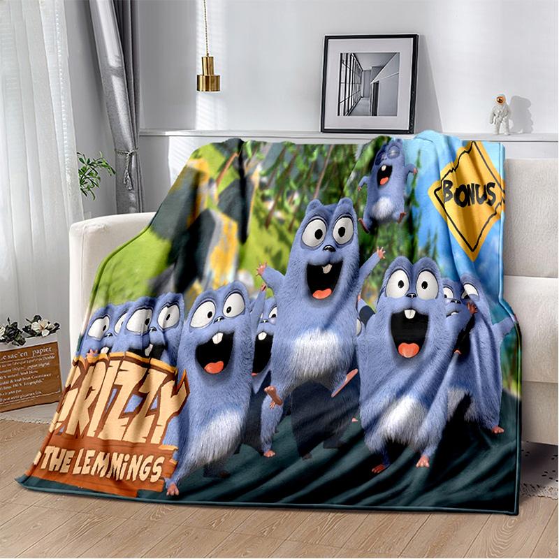 3D Grizzy and The Lemmings Cartoon Blanket,Soft Throw Blanket for Home Bedroom Bed Sofa Picnic Travel Office Cover Blanket Kids