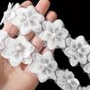 Кружевная тесьма с вышивкой в виде цветов из органзы с бусинами под жемчуг - 4 ярда Вышитая аппликация для украшения свадебного платья, Свадебное платье DIY