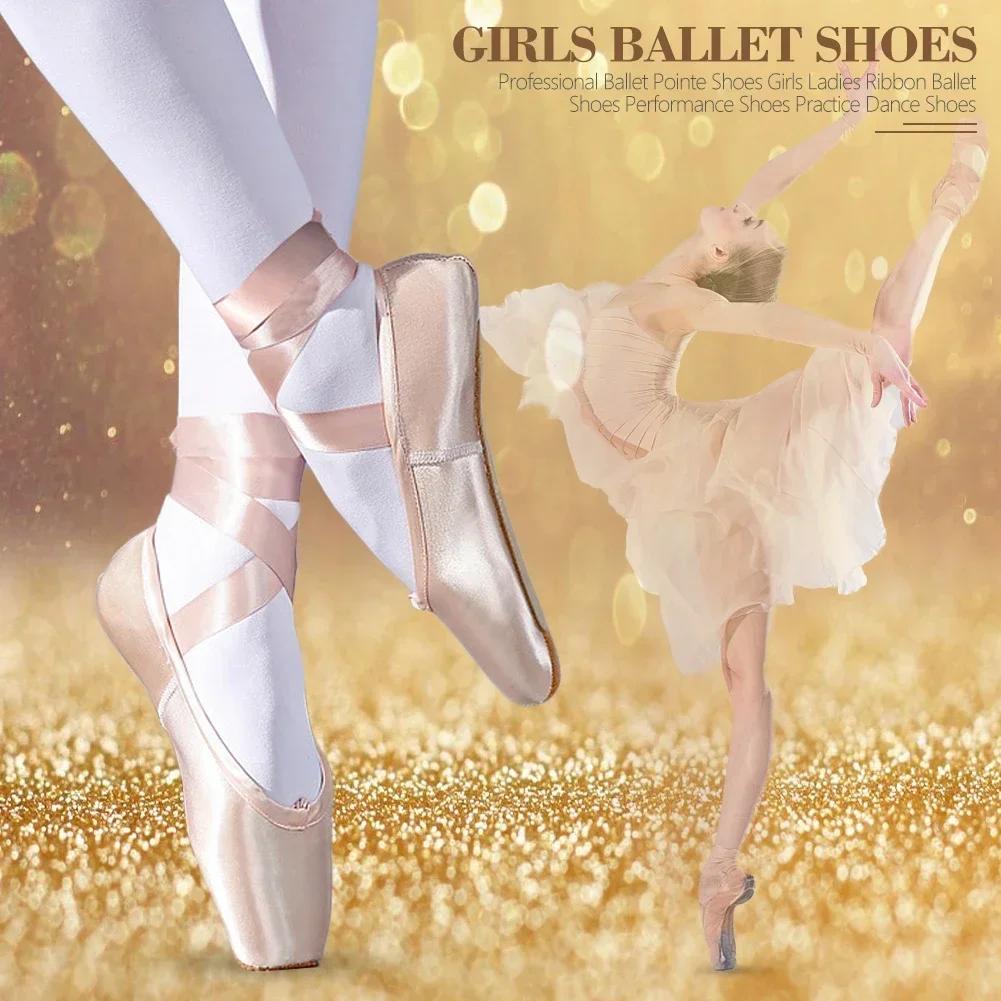 Professional Ballet Pointe Shoes Girls Women Ladies Satin Ballet Shoes With Ribbons