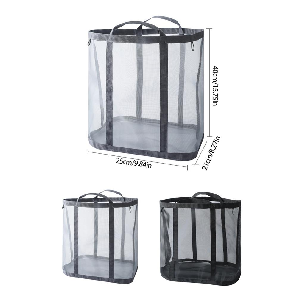 Large Foldable Mesh Laundry Basket Pocket Dirty Clothes Hamper with Handles for Bathroom Bedroom Collapsible Washing Storage Bag