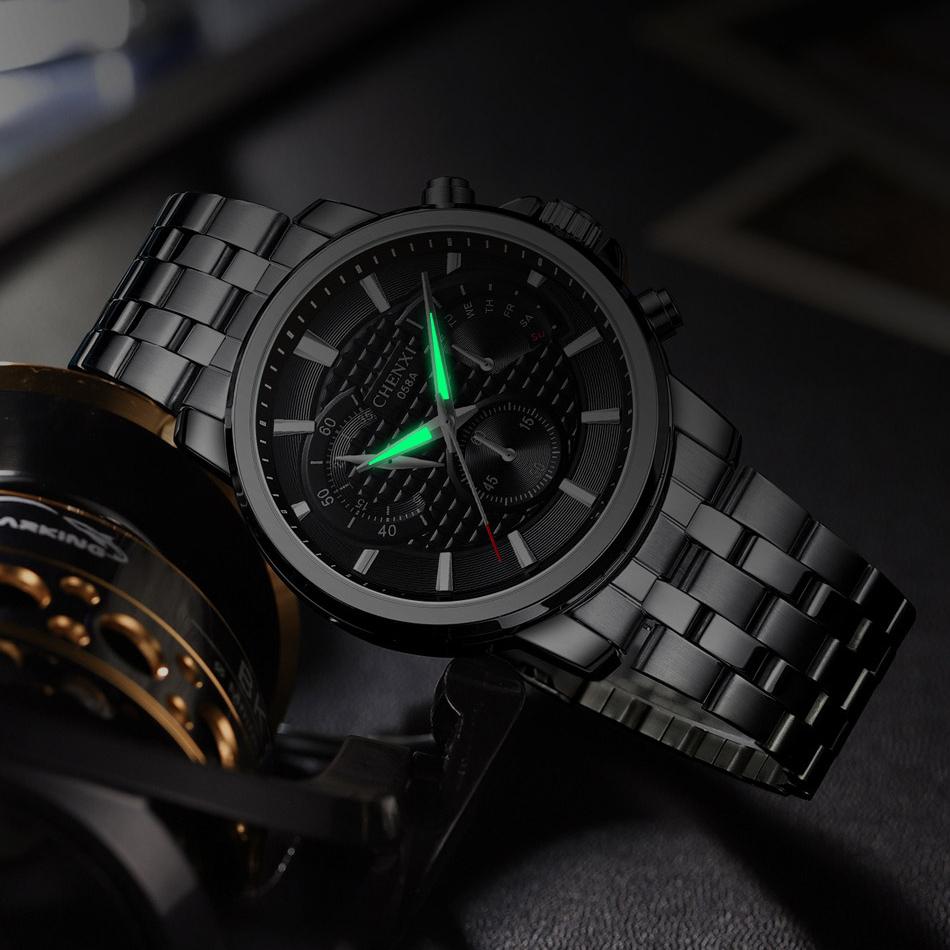 Модные мужские часы Серебряный ремешок из нержавеющей стали Водонепроницаемые повседневные деловые кварцевые наручные часы