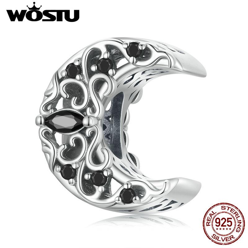 WOSTU Очаровательные лунные бусины со звездами и галактиками из стерлингового серебра 925 пробы в стиле темной ночи, подходят для изготовления женских браслетов и браслетов своими руками, ювелирных изделий