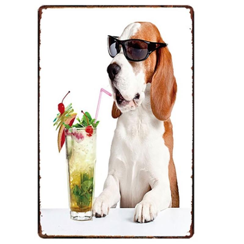 Mfoever Christmas Dog Decor Metal Tinplate Poster New Year Festival Decor xcm Cute Dog Poster