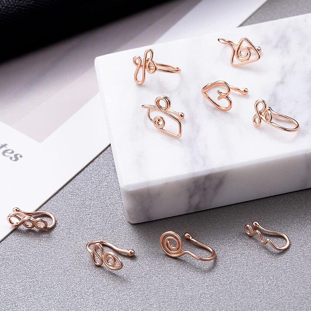 9/12pcs Fake Nose Rings Set Steel Gold Color Faux Body Jewelry Piercing Lot Heart Butterfly Fake Helix Tragus Ear Clip Cuff Bulk