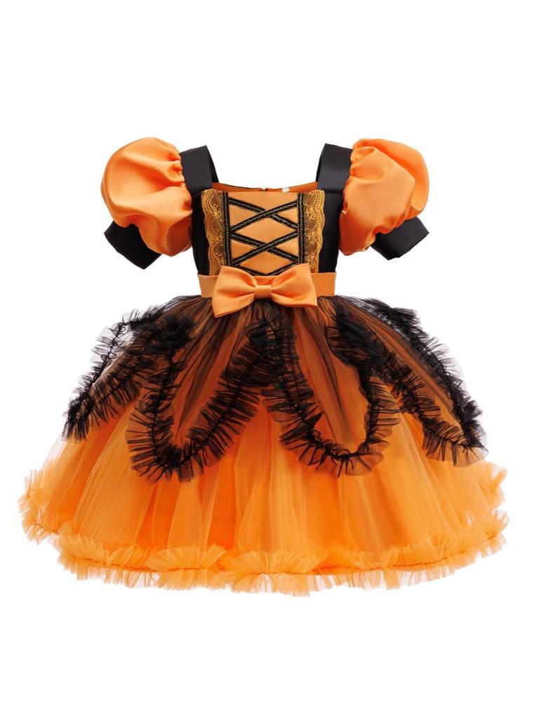 Хэллоуинское платье принцессы-ведьмы для девочек, косплей, маскарад с сеткой