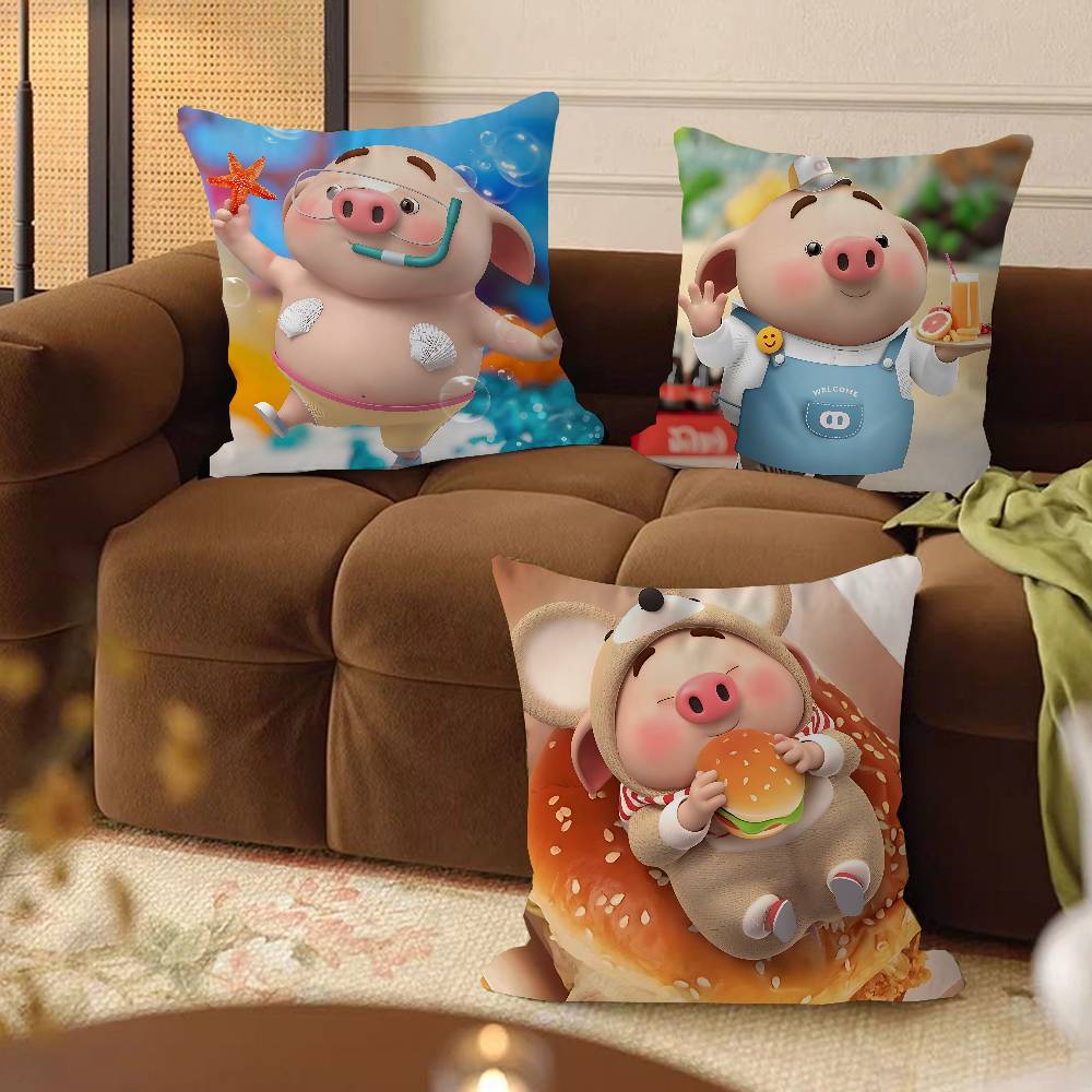 CUTE Pig Pillow Covers Cartoon Sofa Decorative Home Double-sided Printing Short Plush Cute Cushion Cover