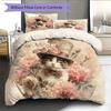 Cat with Vintage Hat  Pattern Bedding Quilt Set  Home Decoration  Gift (1 * duvet cover + 2 * pillowcase, without core)