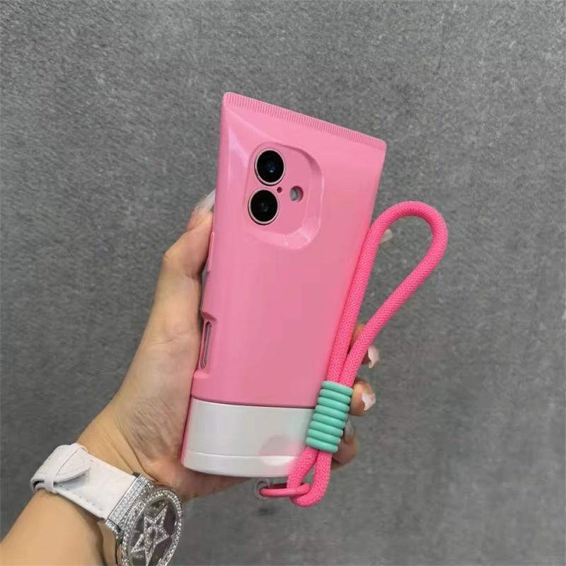 ins Lanyard BB Wash Face Cream Glossy Silicone Phone Case For iPhone 16 15 14 13 12 Pro Max 3D Full Bumper Protective Back Cover