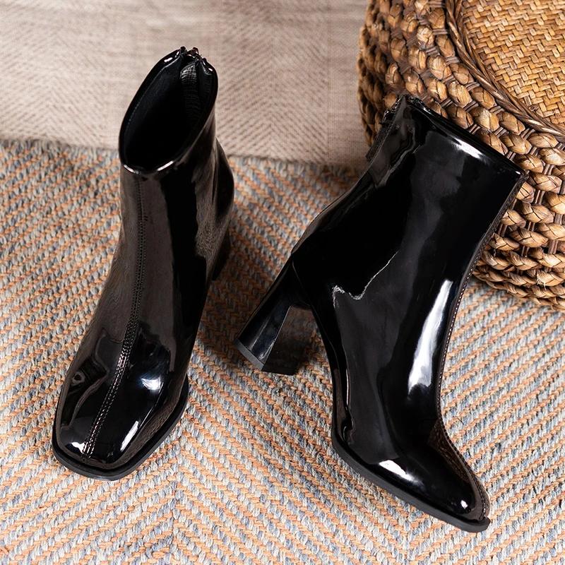 Женские ботильоны с острым носком, черные, белые, розовые, ботильоны-носки, толстый высокий каблук, модная ПУ обувь, женские зимние боты, размеры 35-40