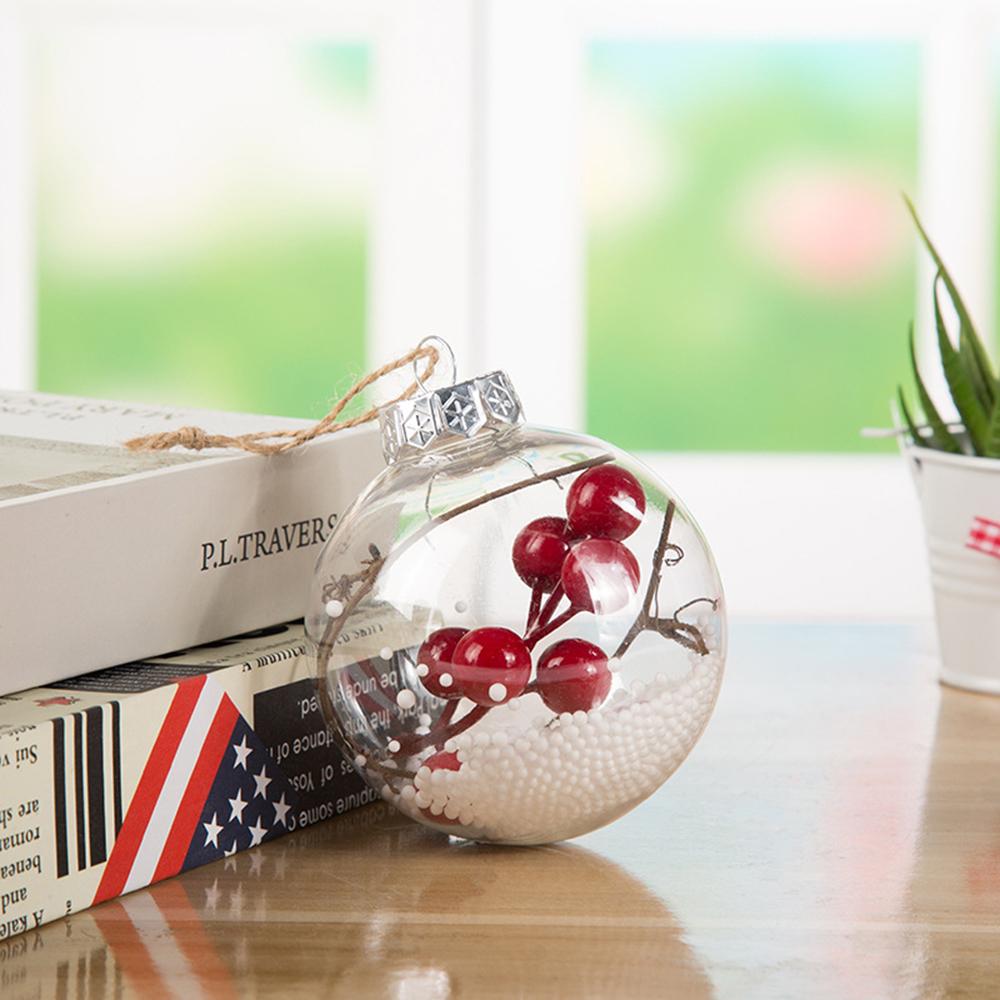Оригинальные прозрачные ёлочные шары с красными ягодами внутри. 10 шт