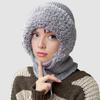 Вязаный головной убор однотонный 3-в-1 женская вязаная шапка шарф защита лица ветрозащитный для катания на лыжах походов на флисовой подкладке зимняя повязка на голову