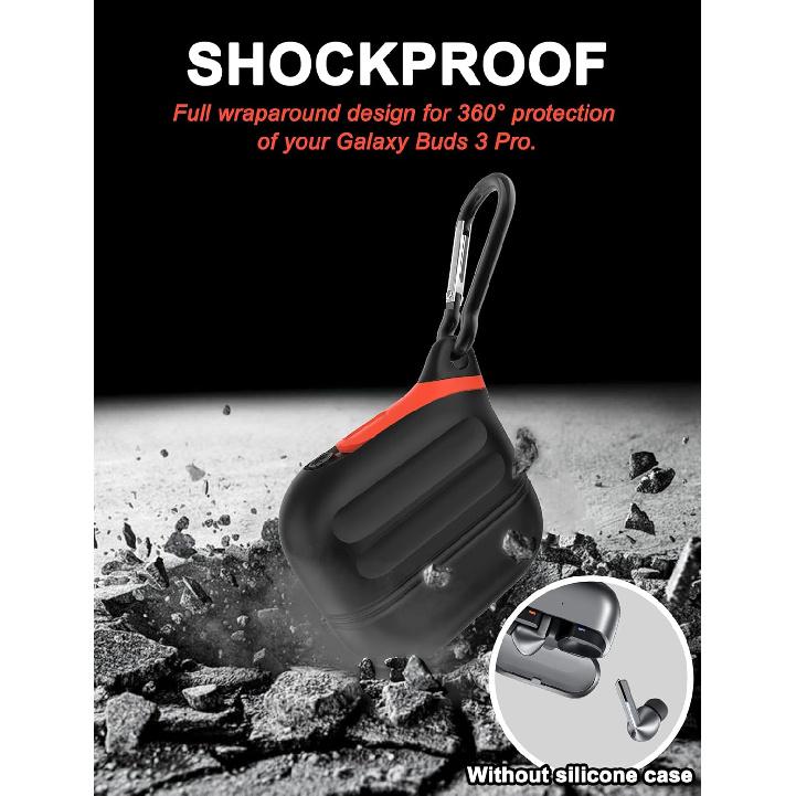 Для чехла Galaxy Buds 3 Pro и чехла Galaxy Buds 3, водонепроницаемый силиконовый чехол премиум-класса с карабином, беспроводная зарядка, патент зарегистрирован, черный