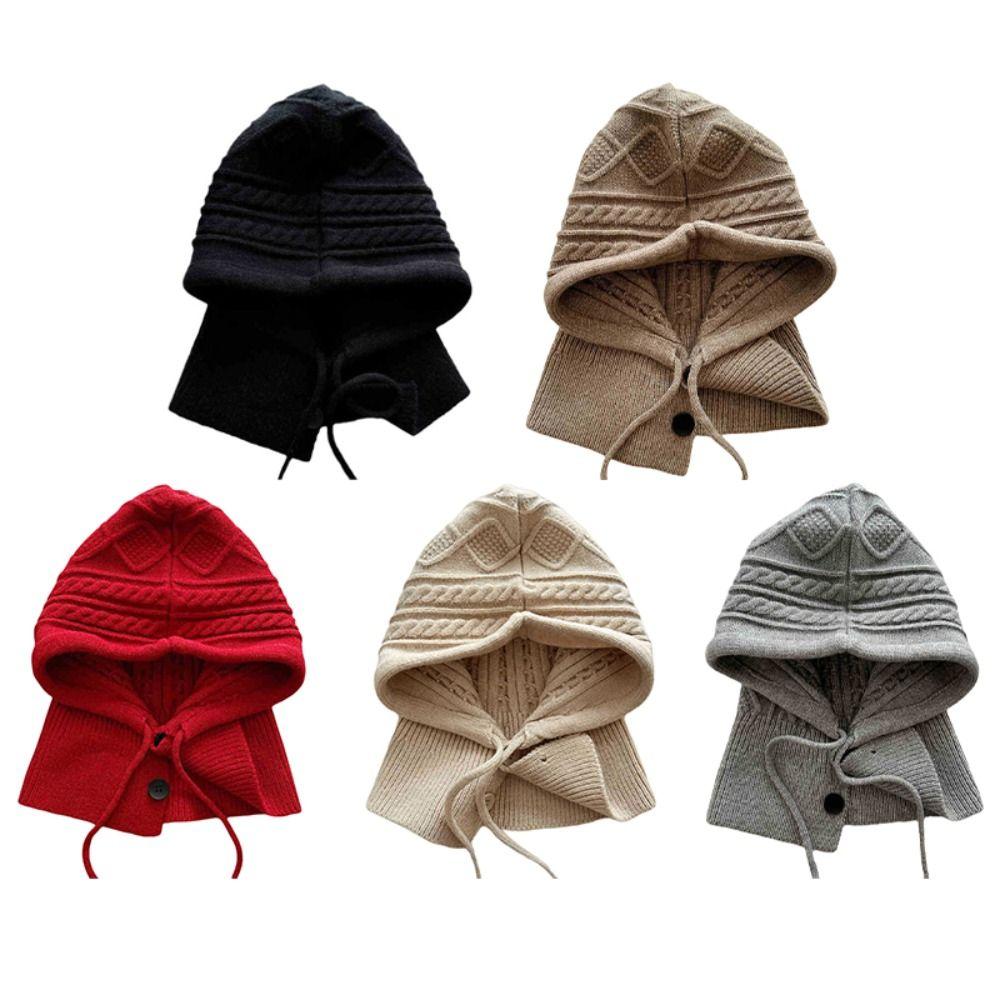 Thickened Knitted Neckerchief Hood Pullover Cap Beanies Hat Winter Balaclavas Cap Riding