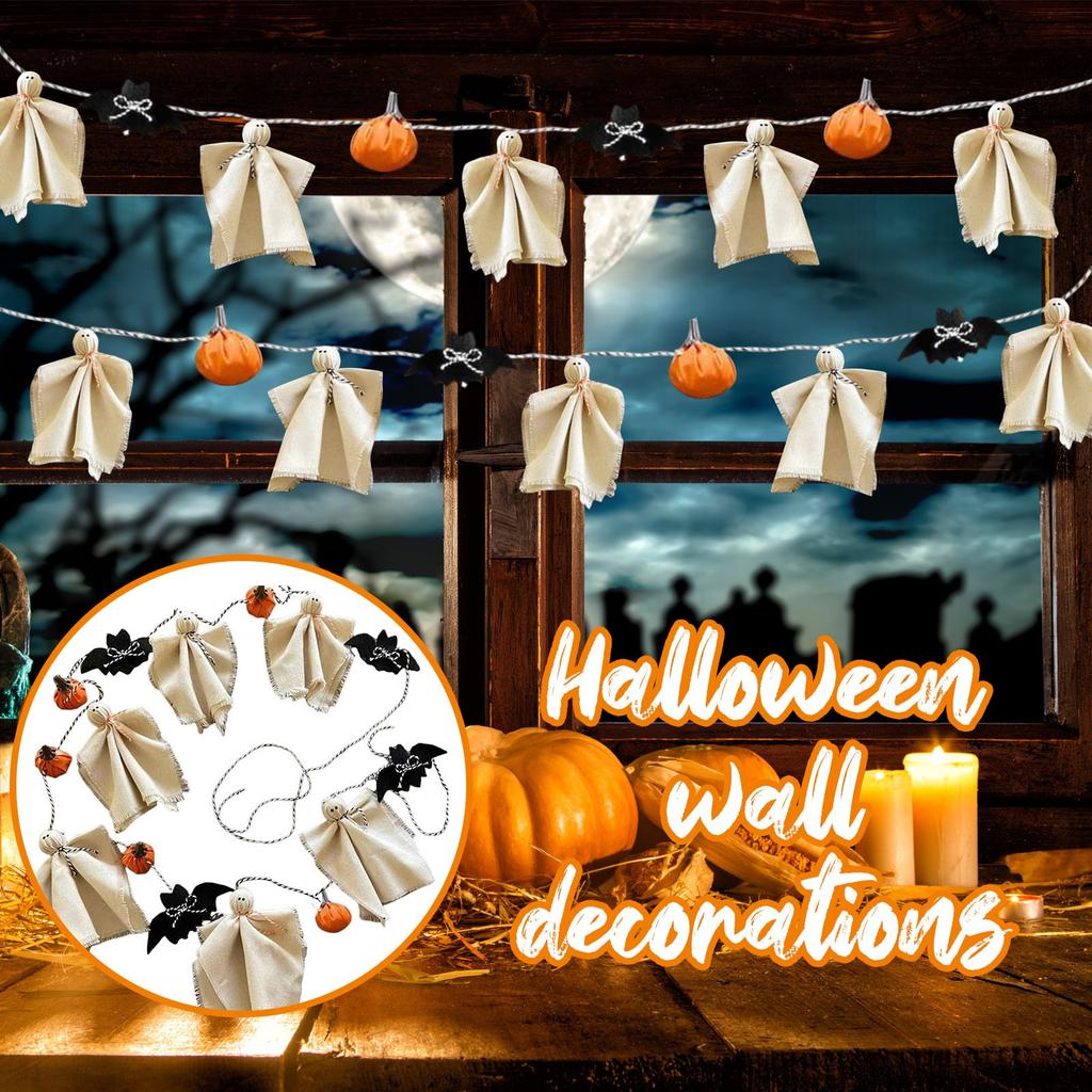 REDYY Ghosty Garlands,Halloween Garlands 9.2ft, Cotton Spookys & Pumpkins Banners For Home Decoration