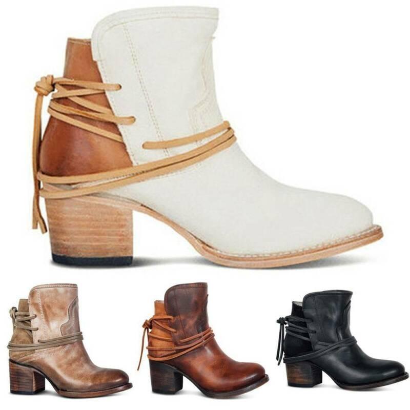 Womens Chunky Chelsea Ankle Boots Low Mid Block Heel Pull On Winter Shoes
